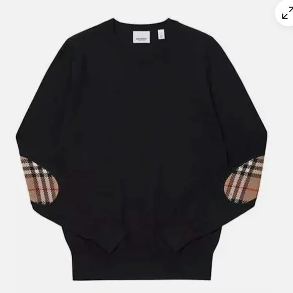 Burberry BEMPTON Navy Blue  Merino Wood Check Patch Pullover sweater, all sizes - Picture 8 of 11